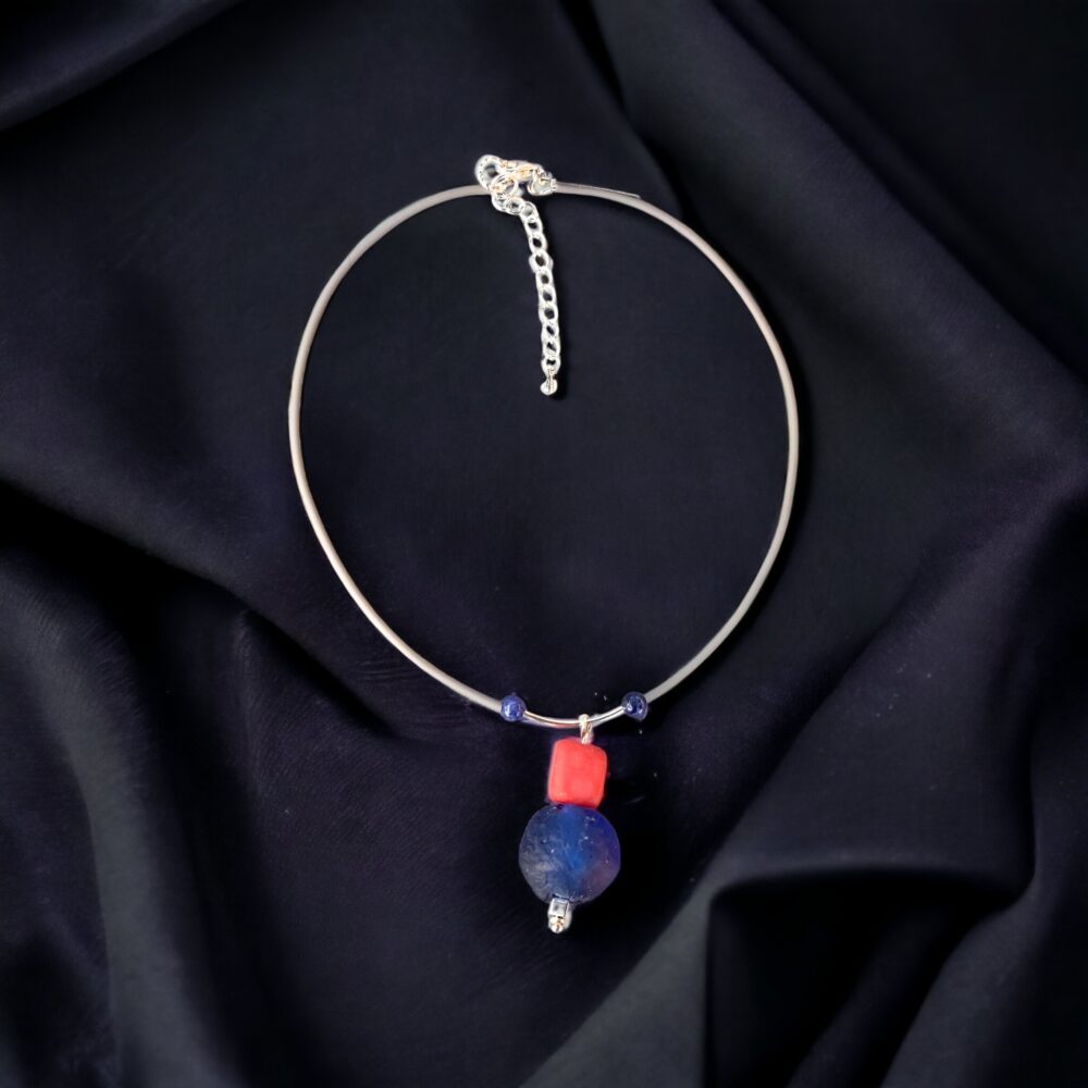 Red and Cobalt necklace silver