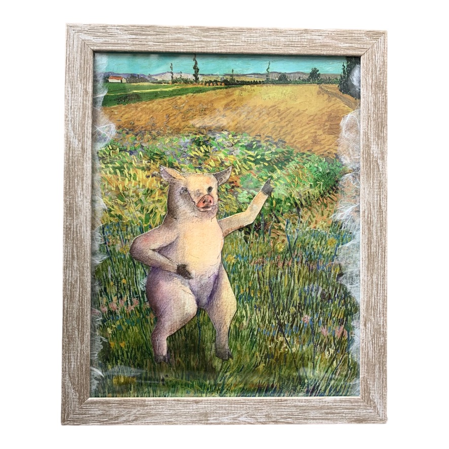 Wiggly Pig Collaged illustration to limerocks